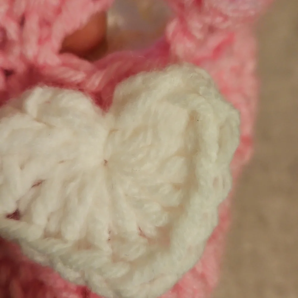 Hand Crafted Pink Crochet Baby Booties with Heart Design hand Knit Handmade 5